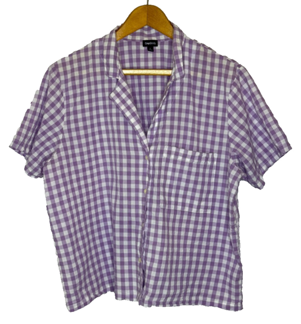 Women's Large Gap Purple Plaid Button Down Cotton Pajama Top